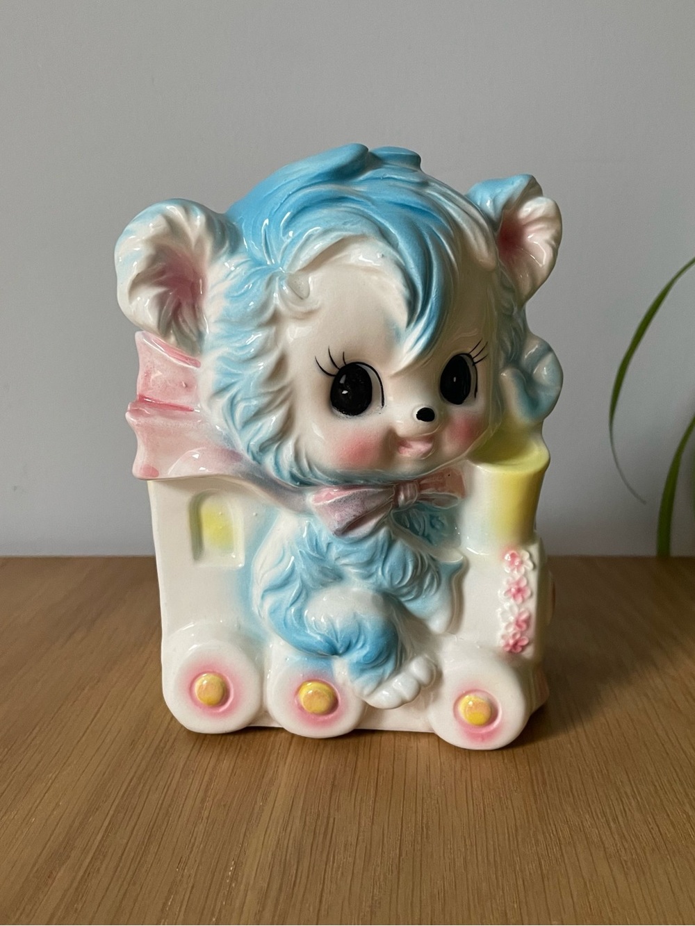 Vintage Reubens Ceramic Planter Anthropomorphic Bear on Train 1950s Japan